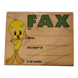 Vintage Looney Tunes Tweety Bird Fax Cover Wood Mounted Rubber Stamp Stationery